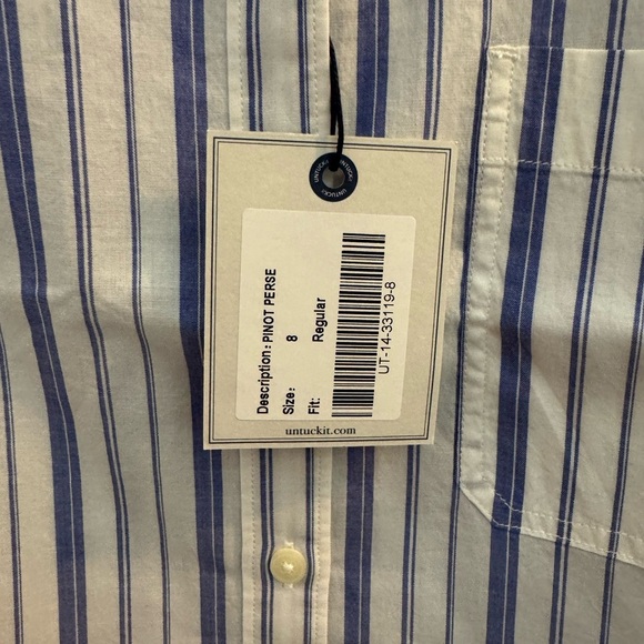 Untuckit Pinot Perse Long Sleeve Button Down Shirt Blue & White Stripe - Picture 2 of 10